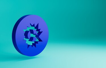 Blue Bomb explosion with shrapnel and fireball icon isolated on blue background. Minimalism concept. 3D render illustration