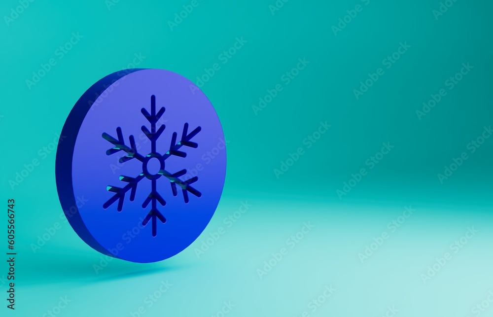 Poster blue snowflake icon isolated on blue background. merry christmas and happy new year. minimalism conc