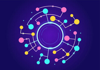 Abstract Social Network Vector Illustration with Polygonal Circles Shapes, Molecules Technology and Connecting Dots or Lines in Hand Drawn Templates