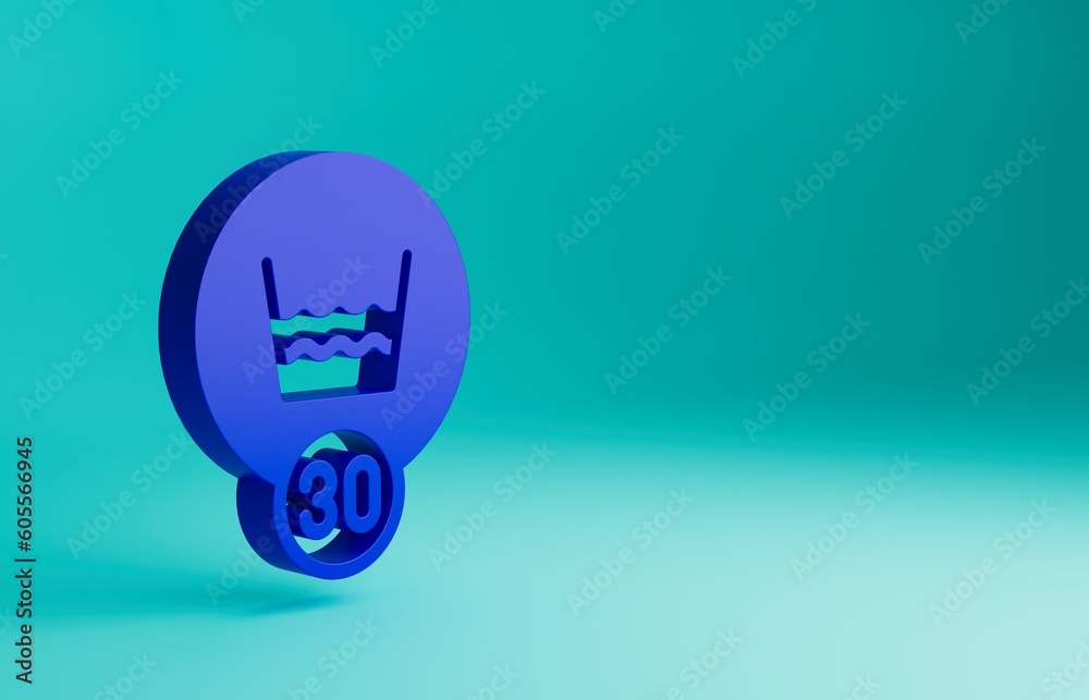 Poster blue washing under 30 degrees celsius icon isolated on blue background. temperature wash. minimalism