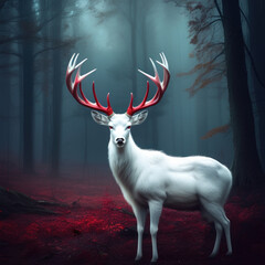 Deer in a foggy forest. Halloween concept.