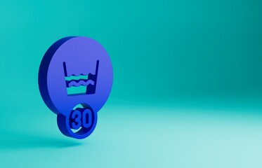Blue Washing under 30 degrees celsius icon isolated on blue background. Temperature wash. Minimalism concept. 3D render illustration