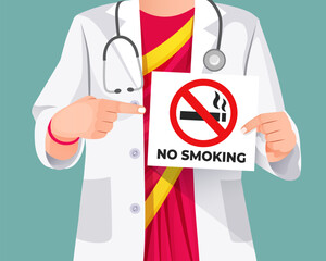 A female doctor holding no smoking sign, quit smoking, no tobacco day. Doctor advice holding a quit smoking sign for World no tobacco day, May 31.