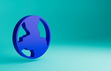 Blue Worldwide icon isolated on blue background. Pin on globe. Minimalism concept. 3D render illustration