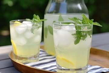 refreshing lemonade with a touch of mint and ice cubes, created with generative ai