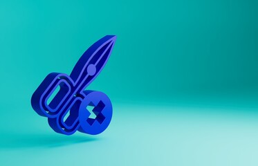 Blue No scissors icon isolated on blue background. Minimalism concept. 3D render illustration