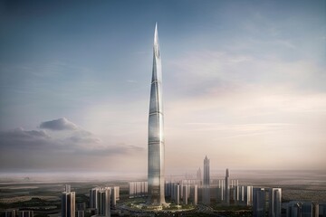 iconic tower, rising above the bustling metropolis of the future, created with generative ai
