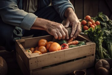 person, packaging up organic vegetables grown without the use of gmos, created with generative ai