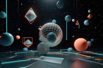 3d geometric form floating in space, with stars and planets visible in the background, created with generative ai