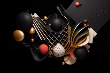 3d graphic with a mix of geometric and organic shapes on black background, created with generative ai
