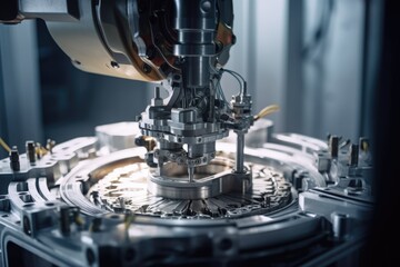 Fototapeta premium 3d printing robot at work, building intricate mechanical parts in rapid succession, created with generative ai