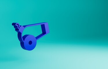 Blue Cannon icon isolated on blue background. Minimalism concept. 3D render illustration