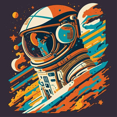 Colorful and Abstract Art of an Astronaut with Surrounding Planets