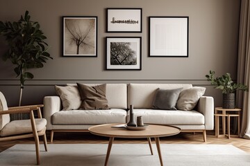 Modern living room interior design Scandinavian style. Mock up