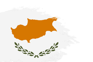 Cyprus flag on a stained stroke brush painted isolated white background with copy space