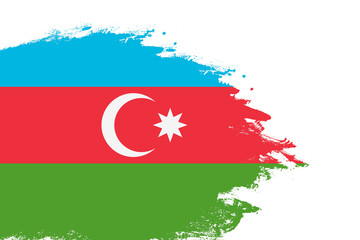 Azerbaijan flag on a stained stroke brush painted isolated white background with copy space