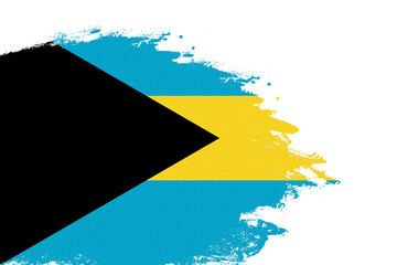 Bahamas flag on a stained stroke brush painted isolated white background with copy space