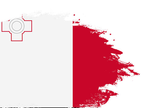 Malta flag on a stained stroke brush painted isolated white background with copy space