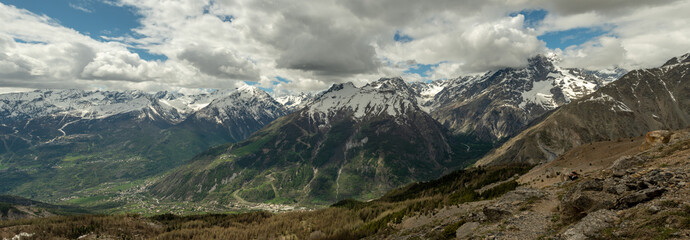 View of the Barre des Ecrins from the climb to the Vallouise pass in the Ecrins massif