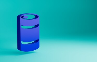Blue Metal beer keg icon isolated on blue background. Minimalism concept. 3D render illustration