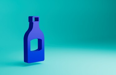 Blue Beer bottle icon isolated on blue background. Minimalism concept. 3D render illustration