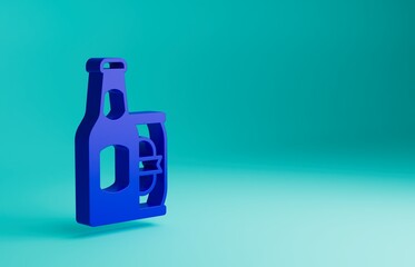 Obraz premium Blue Beer bottle and beer can icon isolated on blue background. Minimalism concept. 3D render illustration