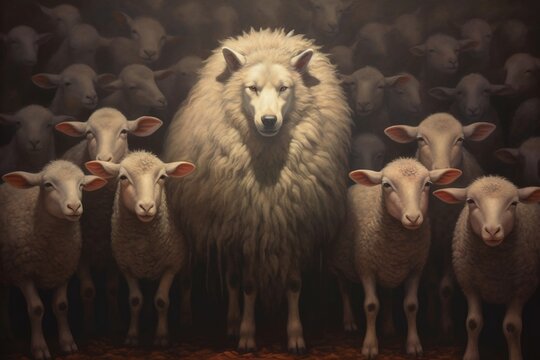 Deceptive Wolf in Sheep's Clothing Illustration. Generative AI