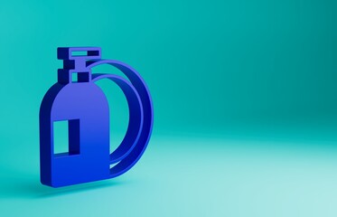 Blue Dishwashing liquid bottle and plate icon isolated on blue background. Liquid detergent for washing dishes. Minimalism concept. 3D render illustration
