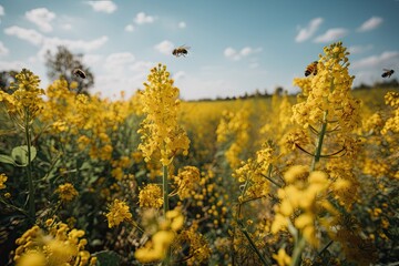 gmo crop field, with butterflies and bees pollinating the plants, created with generative ai - obrazy, fototapety, plakaty