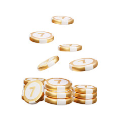 Golden 777 casino coins 3d rendering illustration