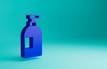 Blue Dishwashing liquid bottle icon isolated on blue background. Liquid detergent for washing dishes. Minimalism concept. 3D render illustration