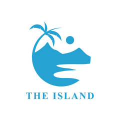 beach and island logo design, circular beach icon vector design