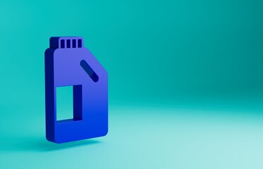 Blue Plastic bottle for laundry detergent, bleach, dishwashing liquid or another cleaning agent icon isolated on blue background. Minimalism concept. 3D render illustration