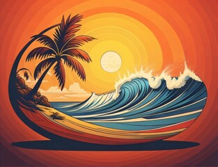 Fototapeta na wymiar Illustration of surfingboard with beach for international surfing day created using generative ai tools