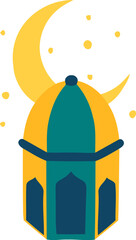 Islamic Mosque Moon Decorative Lantern Flat Hand Drawn Illustration