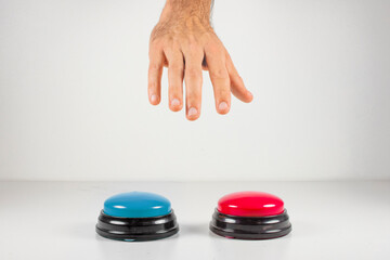Trying to choose between there red and blue button