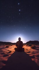 Naklejka na ściany i meble Guru in the desert meditating. (A.I. Generative)