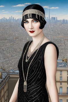 Beautiful vintage flapper woman from the 1920s (AI-generated fictional illustration)