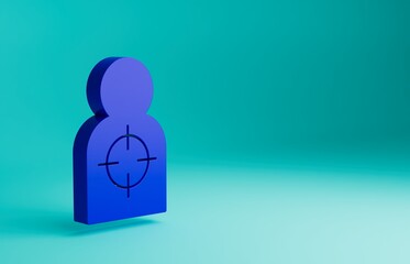 Blue Human target sport for shooting icon isolated on blue background. Clean target with numbers for shooting range or shooting. Minimalism concept. 3D render illustration