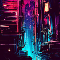 abstract background, cyberpunk skycraper city, made with generative AI