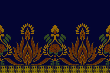 Ikat embroidery on blue background.geometric ethnic oriental pattern traditional.Aztec style abstract vector illustration.