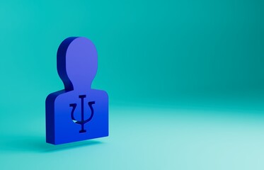 Blue Psychology icon isolated on blue background. Psi symbol. Mental health concept, psychoanalysis analysis and psychotherapy. Minimalism concept. 3D render illustration