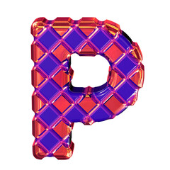Blue symbol with thick red rhombuses. letter p - obrazy, fototapety, plakaty