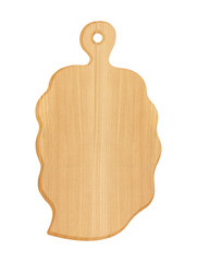 wooden kitchen board in the form of a leaf isolated from the background