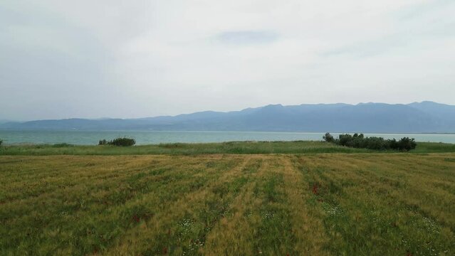 Spring Serenity: Aerial View of Aghia Marina, Phthiotis, Greece - Green Fields and Seaside Beauty