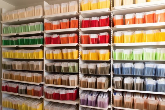 a color-coded system for categorizing piles of documents and files, created with generative ai