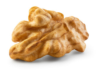 Walnut kernel isolated. Walnut half on white background. Peeled broken walnut kernel. With clipping path. Full depth of field.
