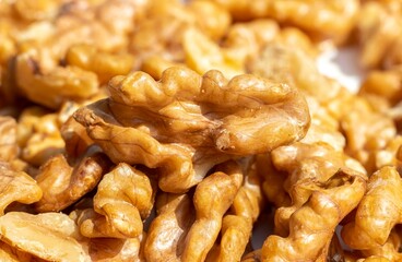 Macro of Walnut Isolated of Walnut Stack in Horizontal Orientation