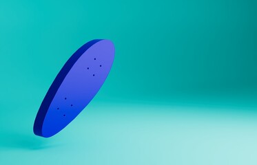 Blue Longboard or skateboard cruiser icon isolated on blue background. Extreme sport. Sport equipment. Minimalism concept. 3D render illustration