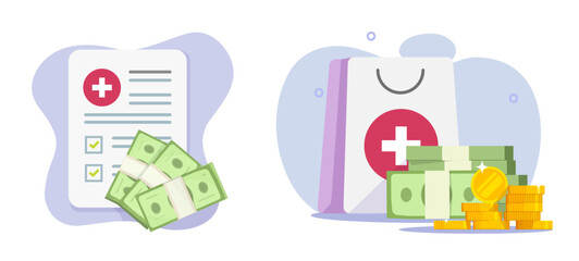 Medical money finance budget expense on healthcare icon vector graphic flat, health care insurance high aid price cost, hospital clinic cash tax, pharmacy aid pills expensive, corrupt bribery image